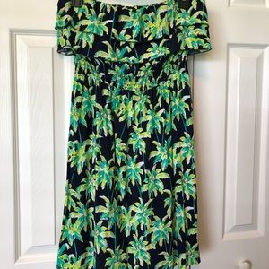 Crown & Ivy strapless palm print dress